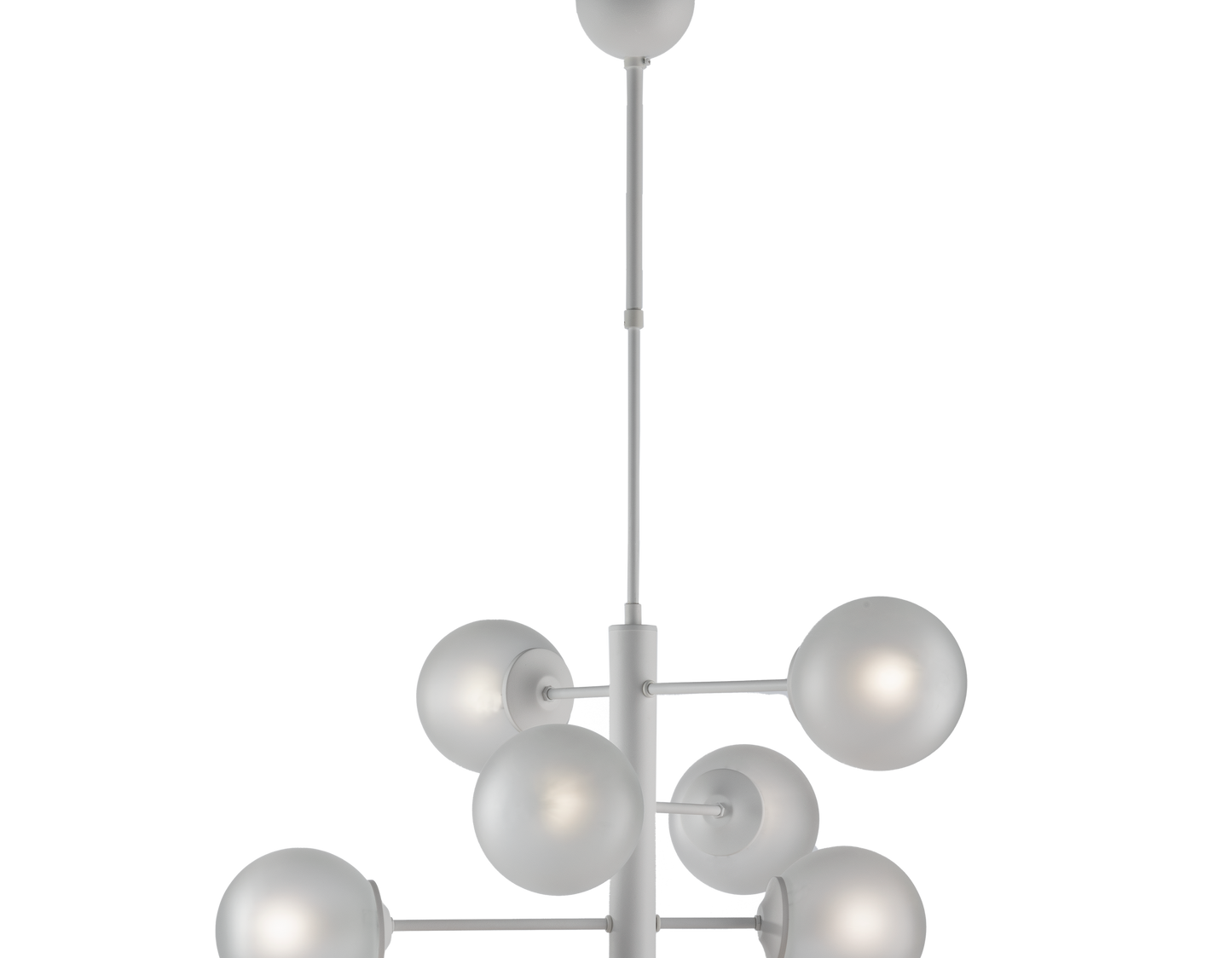 LAMPADARIO MODERNO, INDUSTRIAL CHIC 6 LUCI METALLO E SFERE VETRO
