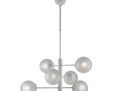 LAMPADARIO MODERNO, INDUSTRIAL CHIC 6 LUCI METALLO E SFERE VETRO