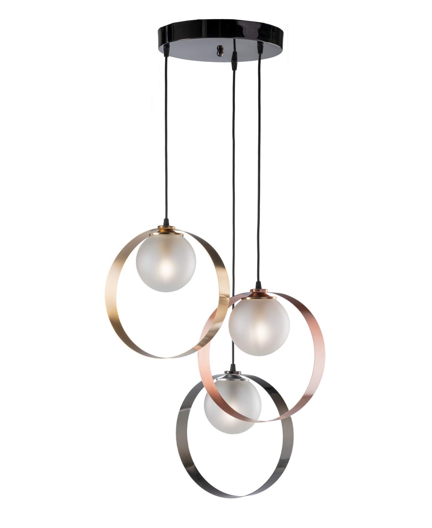 SOSPENSIONE MODERNA CON CERCHI E SFERE VETRO INDUSTRIAL CHIC