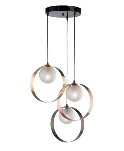 SOSPENSIONE MODERNA CON CERCHI E SFERE VETRO INDUSTRIAL CHIC