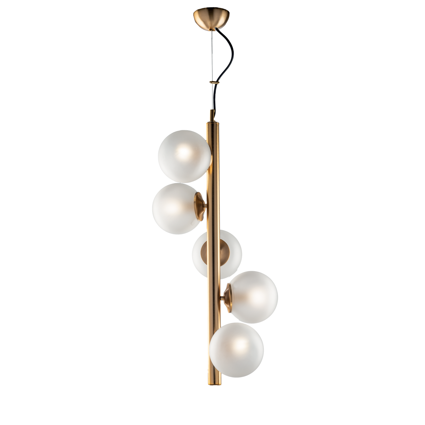 LAMPADARIO 5 LUCI MODERNO VERTICALE INDUSTRIAL CHIC CON SFERE VETRO