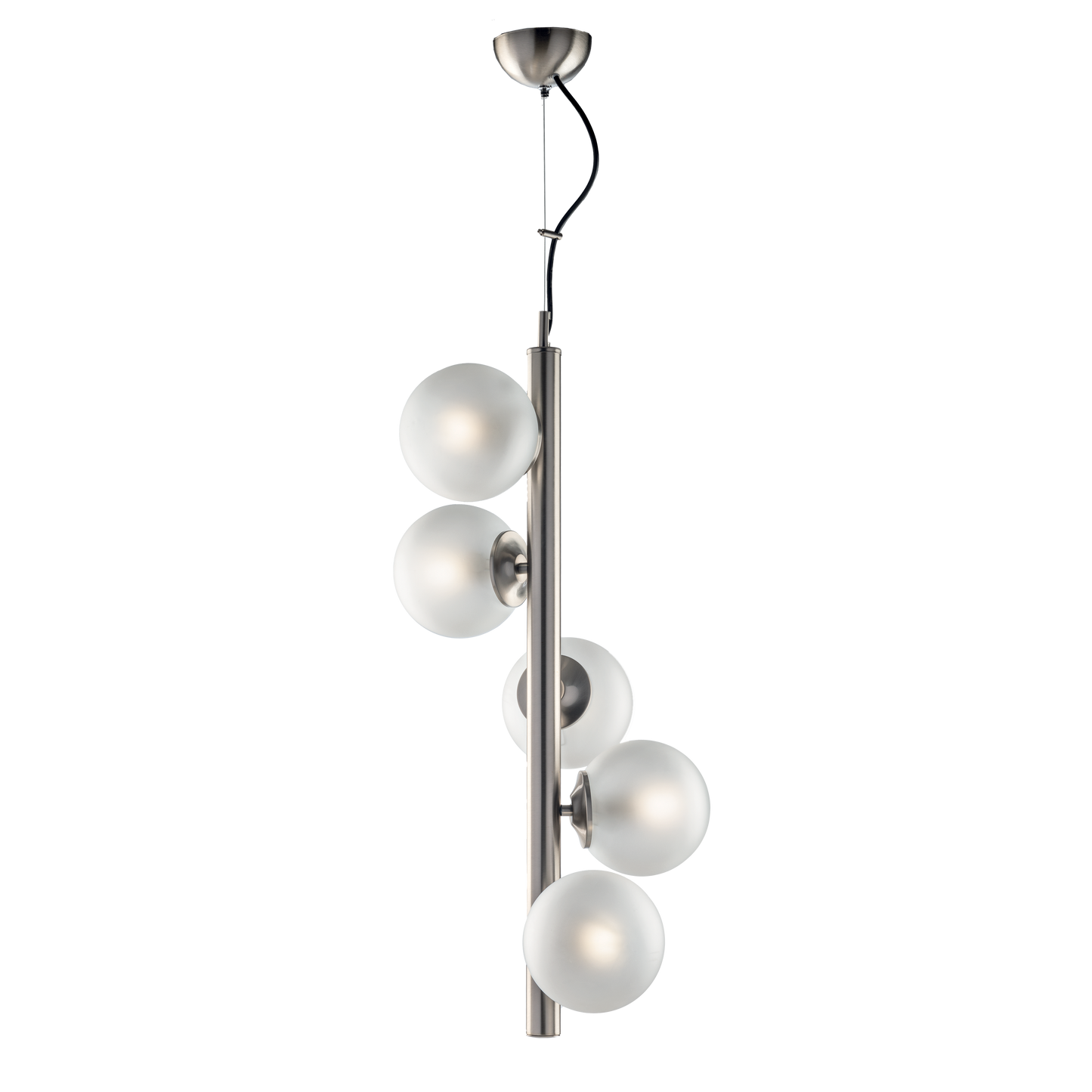 LAMPADARIO 5 LUCI MODERNO VERTICALE INDUSTRIAL CHIC CON SFERE VETRO
