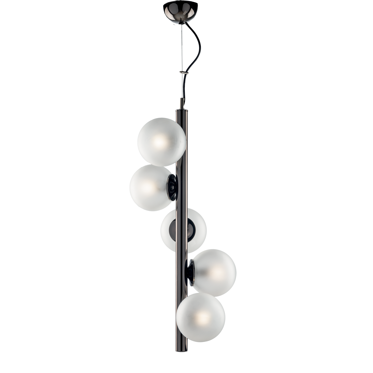 LAMPADARIO 5 LUCI MODERNO VERTICALE INDUSTRIAL CHIC CON SFERE VETRO