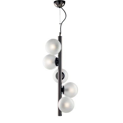 LAMPADARIO 5 LUCI MODERNO VERTICALE INDUSTRIAL CHIC CON SFERE VETRO