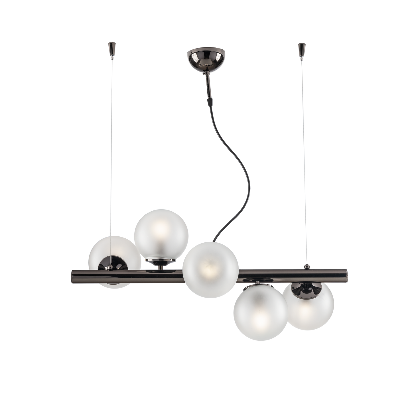 SOSPENSIONE/LAMPADARIO 5 LUCI MODERNO INDUSTRIAL CHIC CON SFERE VETRO