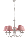 LAMPADARIO BIANCO 5 LUCI SHABBY CHIC METALLO E PARALUMI TESSUTO