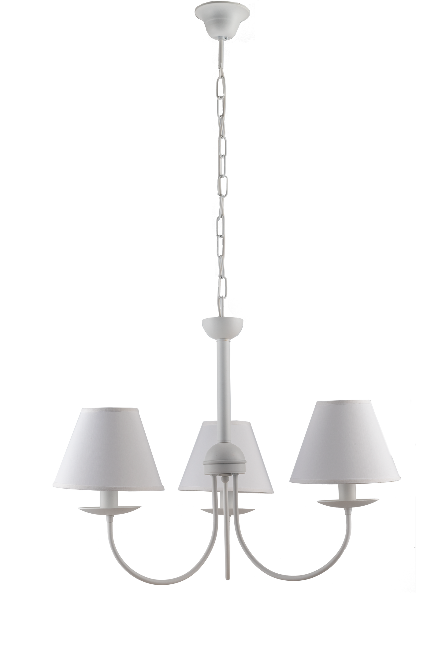 LAMPADARIO BIANCO 3 LUCI SHABBY CHIC METALLO E PARALUMI TESSUTO
