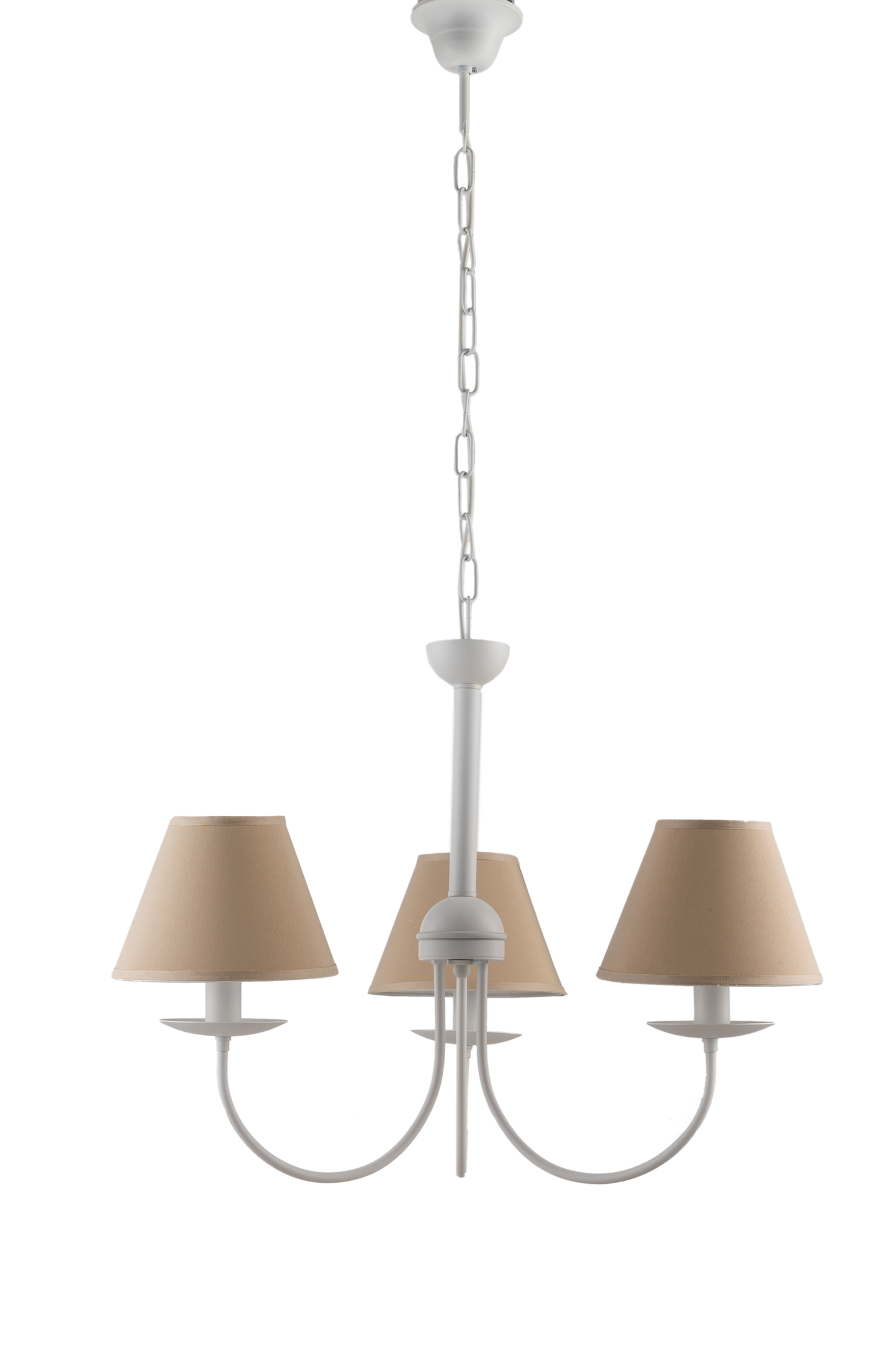 LAMPADARIO BIANCO 3 LUCI SHABBY CHIC METALLO E PARALUMI TESSUTO