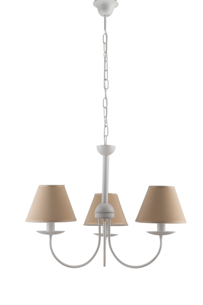 LAMPADARIO BIANCO 3 LUCI SHABBY CHIC METALLO E PARALUMI TESSUTO
