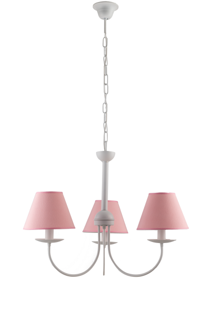 LAMPADARIO BIANCO 3 LUCI SHABBY CHIC METALLO E PARALUMI TESSUTO
