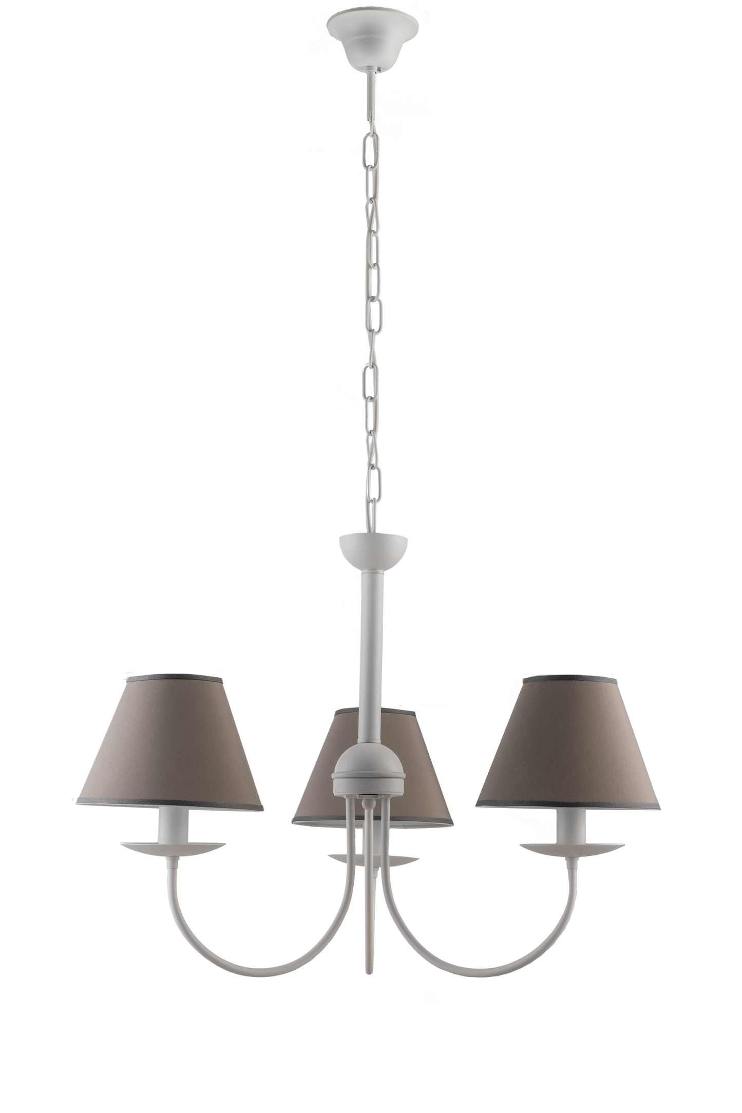 LAMPADARIO BIANCO 3 LUCI SHABBY CHIC METALLO E PARALUMI TESSUTO