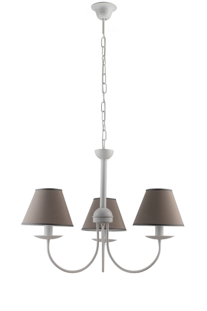 LAMPADARIO BIANCO 3 LUCI SHABBY CHIC METALLO E PARALUMI TESSUTO