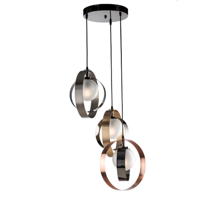MODERN SUSPENSION DOUBLE CIRCLE AND GLASS SPHERES INDUSTRIAL CHIC