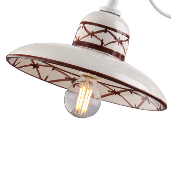 LAMPADARIO IN METALLO SFUMATO E CERAMICA DECORATA 3 LUCI