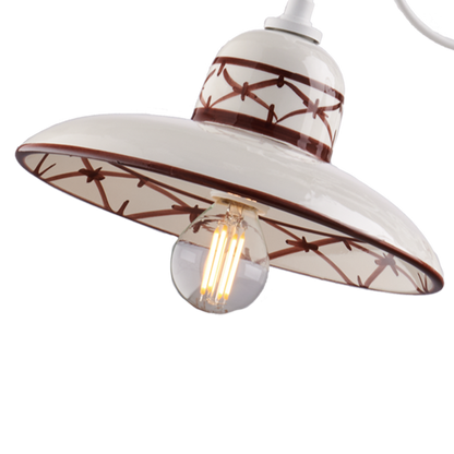LAMPADARIO IN METALLO SFUMATO E CERAMICA DECORATA 3 LUCI
