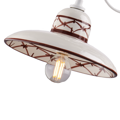 LAMPADARIO IN METALLO BIANCO E CERAMICA DECORATA 5 LUCI