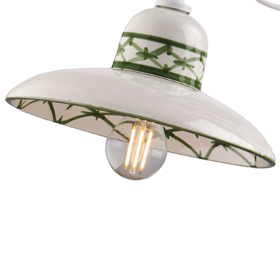 LAMPADARIO IN METALLO BIANCO E CERAMICA DECORATA 5 LUCI