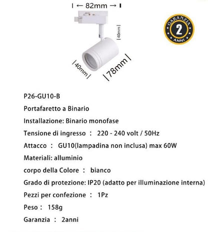 Binario Monofase 2 metri Bianco O nero